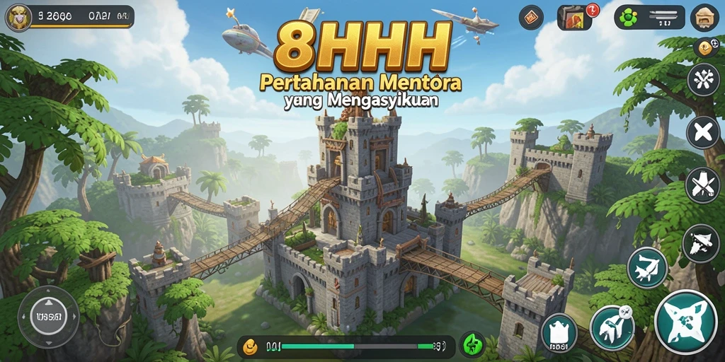 Visual gameplay menarik dari 8HHH selama pertarungan Tower Defense.