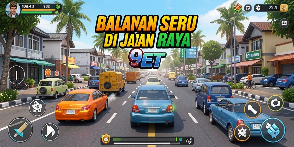 Screenshot gameplay 9ET menampilkan balapan yang mendebarkan di jalan raya.