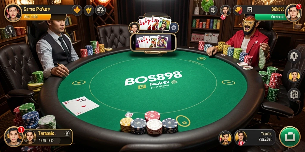 Screenshot utama BOS898 menunjukkan aksi seru bermain Poker.