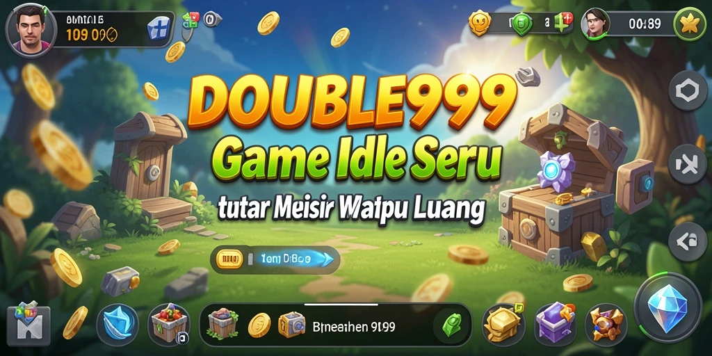 Screenshot utama dari gameplay <strong>DOUBLE999</strong> menampilkan proses pengumpulan resource yang otomatis.