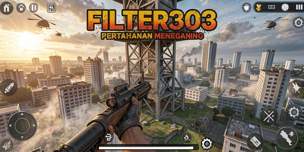 Tampilan menarik dari gameplay FILTER303 di Tower Defense.
