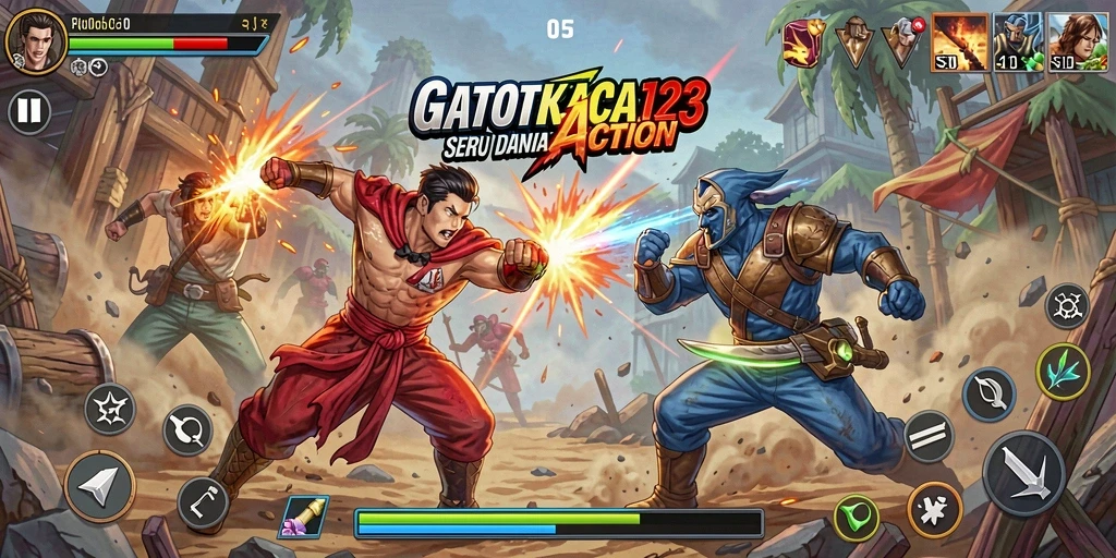 Tangkapan layar menunjukkan aksi mendebarkan dalam GATOTKACA123.