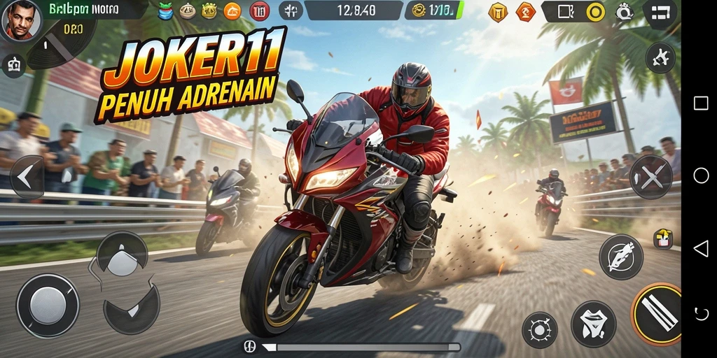 Tampilan mendebarkan dari gameplay JOKER11 yang penuh aksi balapan motor.