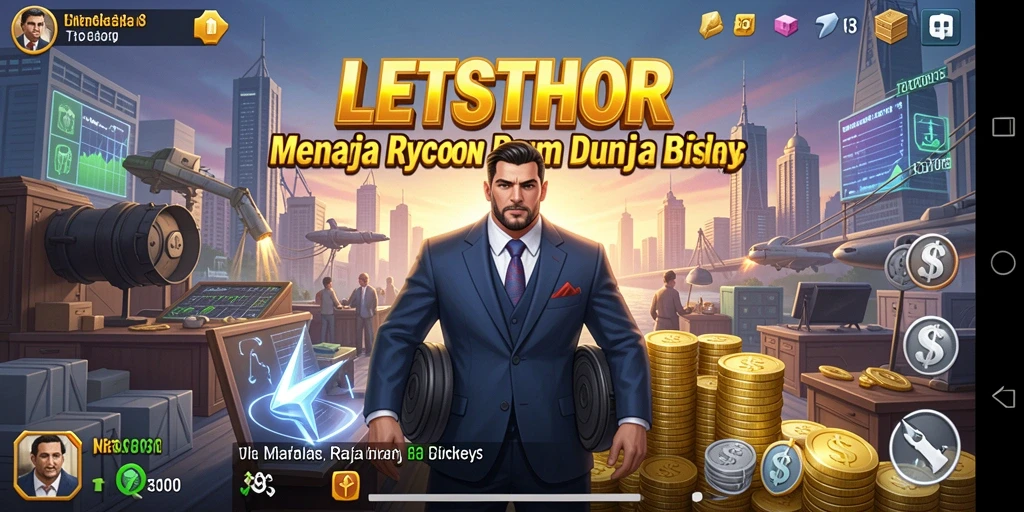 Tangkapan layar gameplay LETSTHOR yang menampilkan manajemen bisnis Tycoon.