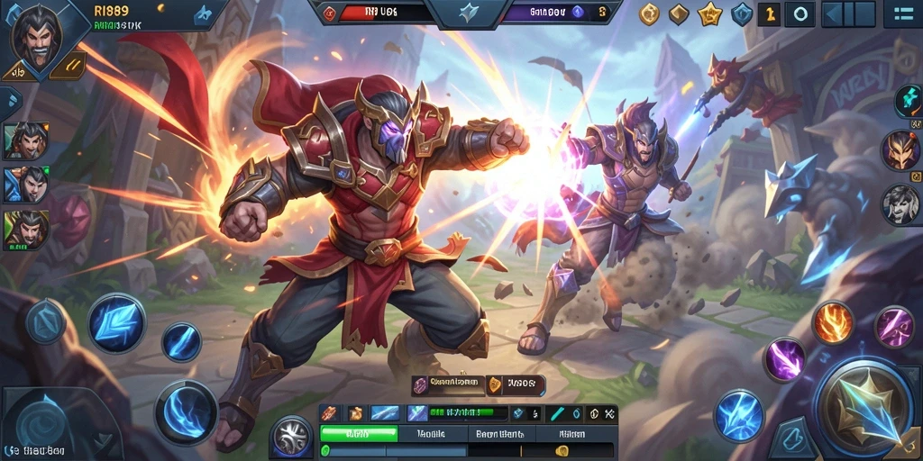 Screenshot utama RI889 yang menampilkan aksi pertarungan tim.