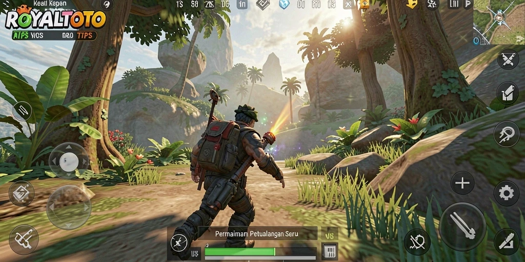 Tampilan gameplay inti dari ROYALTOTO yang menampilkan aksi tembak-menembak yang mendebarkan.