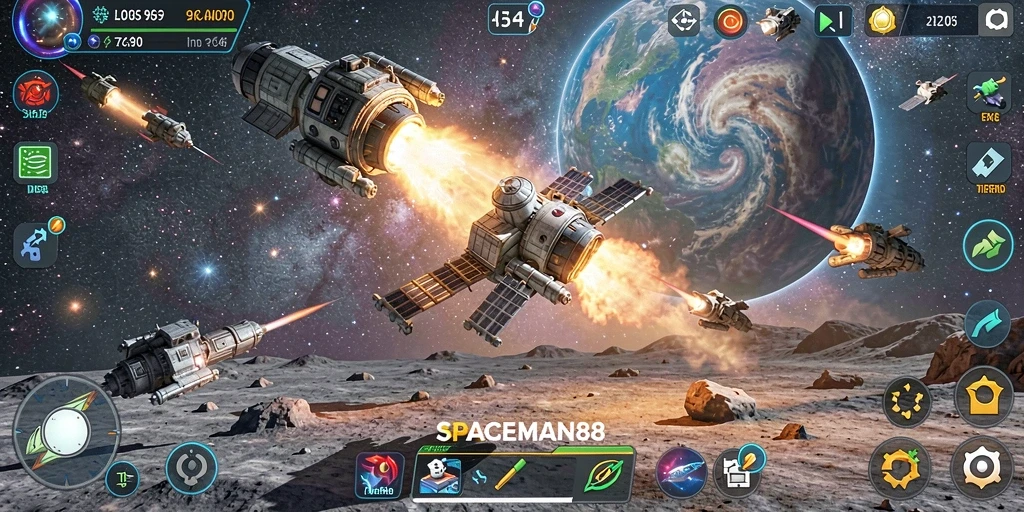 Tampilan gameplay menarik dari SPACEMAN88 dalam simulasi luar angkasa.