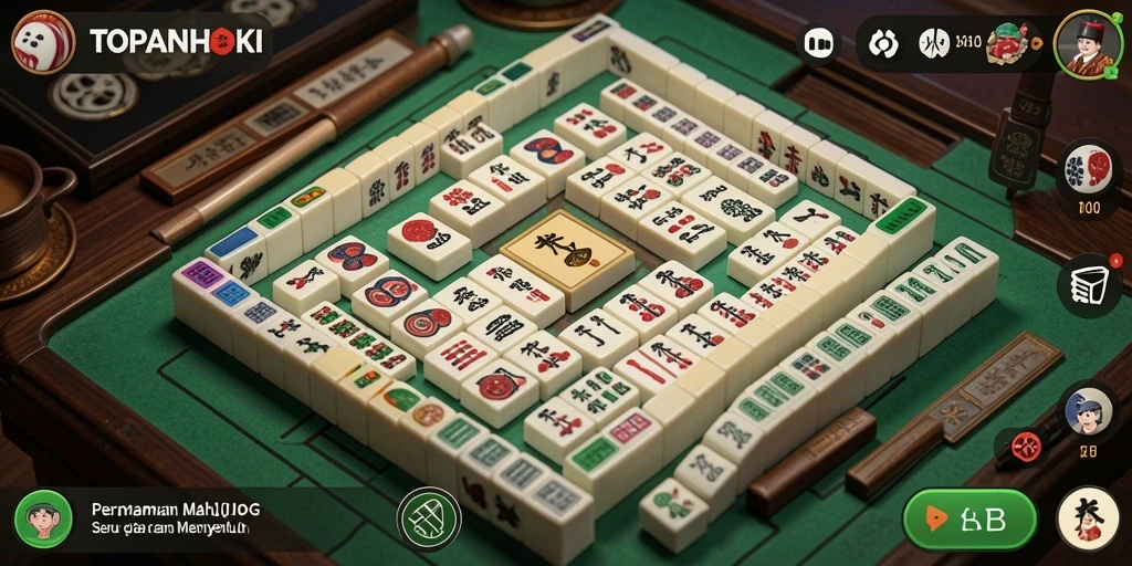 Screenshot gameplay TOPANHOKI menampilkan suasana seru permainan Mahjong.
