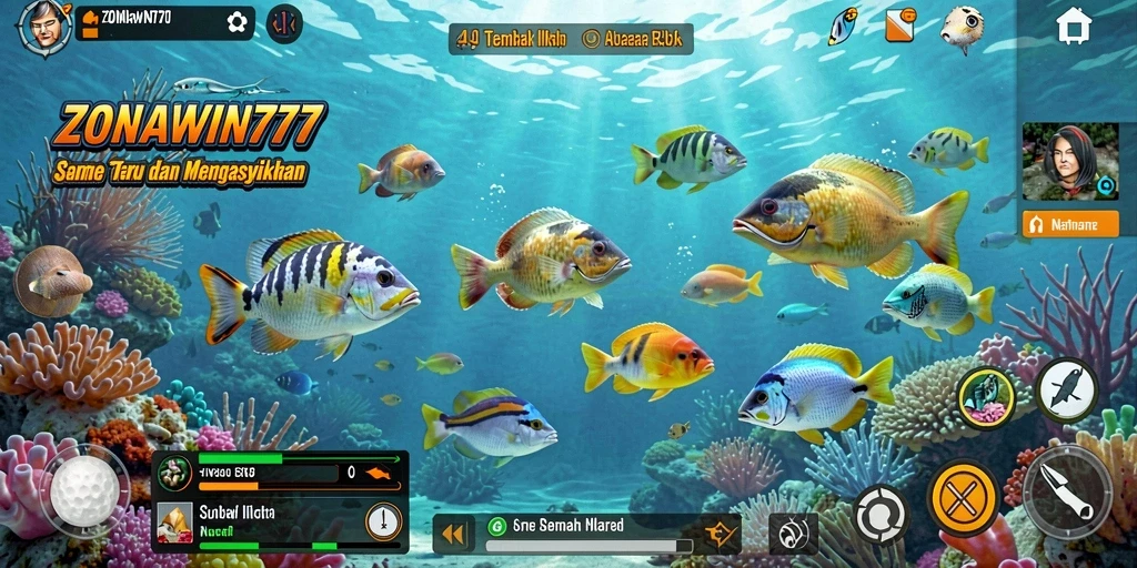 Screenshot ZONAWIN777 menampilkan aksi seru dalam Tembak Ikan.